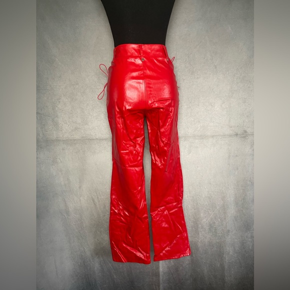 Red Lace-Up Boot Cut Pants - Picture 4 of 6